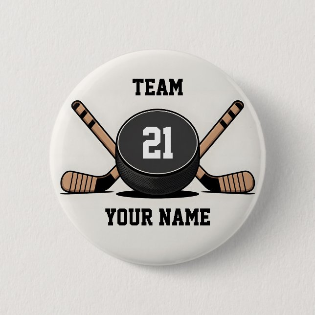 Custom Hockey Puck and Sticks Keychain 2 Inch Round Button (Front)