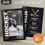 Custom Hockey Trading Card Black Gold Player Card<br><div class="desc">A classic sports trading card design with subtle grunge elements, created to feel timeless and collectable. Easy to personalize with player details, this card is perfect for players, fans, teams, and coaches as a meaningful gift or keepsake. Designed to celebrate important moments in an athlete’s journey, it’s ideal for school-aged...</div>