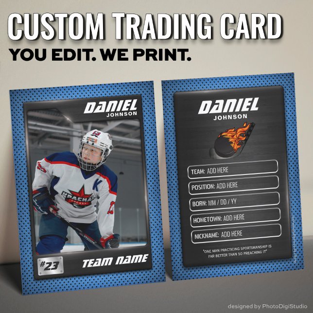 Custom Hockey Trading Card, Blue Graphite Player Calling Card (Custom Hockey Trading Card, Blue Graphite Player Card)