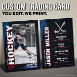 Custom Hockey Trading Card, Blue Red Hockey Calling Card<br><div class="desc">A classic sports trading card design with subtle grunge elements, created to feel timeless and collectable. Easy to personalize with player details, this card is perfect for players, fans, teams, and coaches as a meaningful gift or keepsake. Designed to celebrate important moments in an athlete’s journey, it’s ideal for school-aged...</div>
