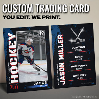 Custom Hockey Trading Card, Blue Red Hockey Calling Card