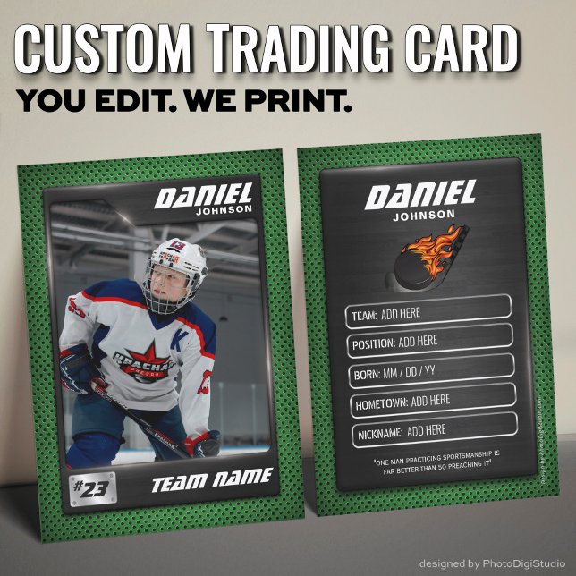 Custom Hockey Trading Card, Green Graphite Player Calling Card (Custom Hockey Trading Card, Green Graphite Player Card)