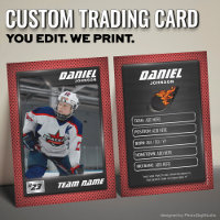Custom Hockey Trading Card, Red Graphite Player