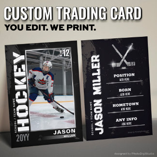 Custom Hockey Trading Card, Silver Hockey Player  Calling Card