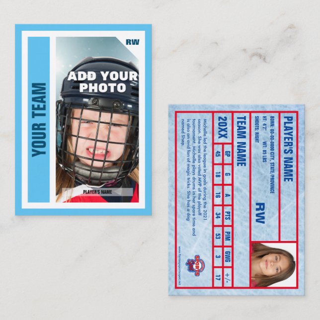 Custom Hockey Trading Card - Sky Blue  (Front/Back)