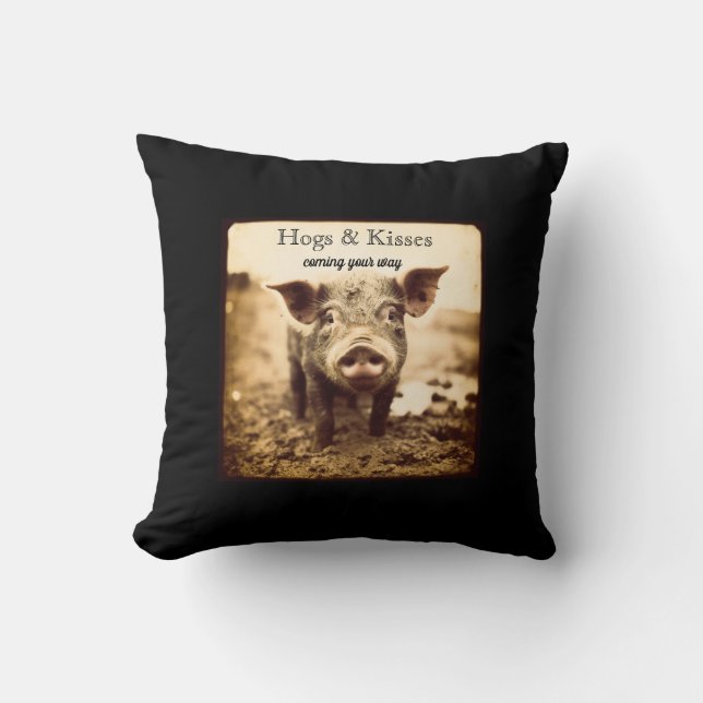 Custom Hogs & Kisses Rustic Country Charm Throw Pillow (Front)