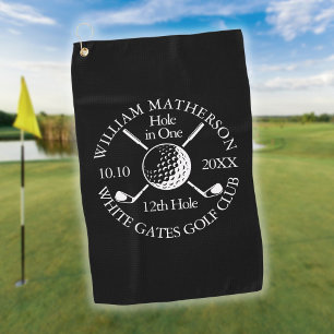Custom Hole in One Black White Golf Ball Clubs Towel