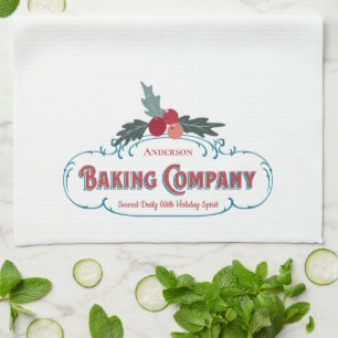 Custom Holiday Baking Kitchen Family Monogram Towel