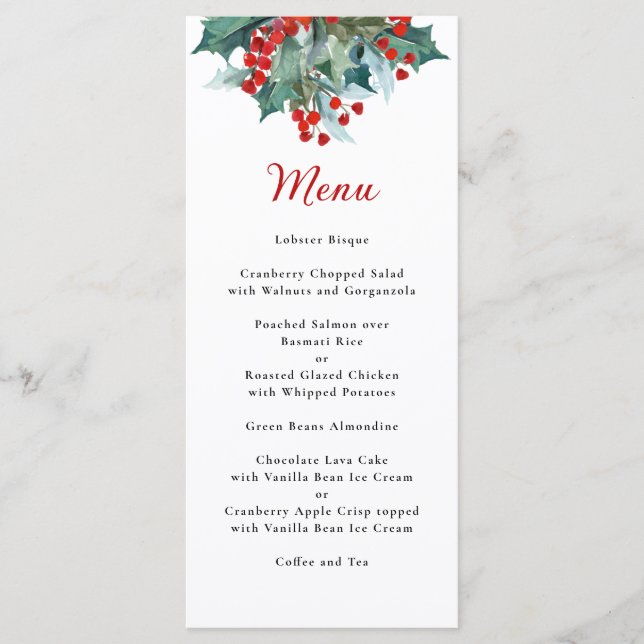Custom Holiday Greenery Watercolor Menu (Front)