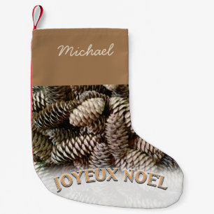 Custom Holiday Joyeux Noel Pine Cone Small Christmas Stocking