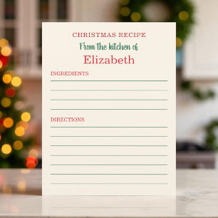 Custom Holiday Kitchen Christmas Recipe Card