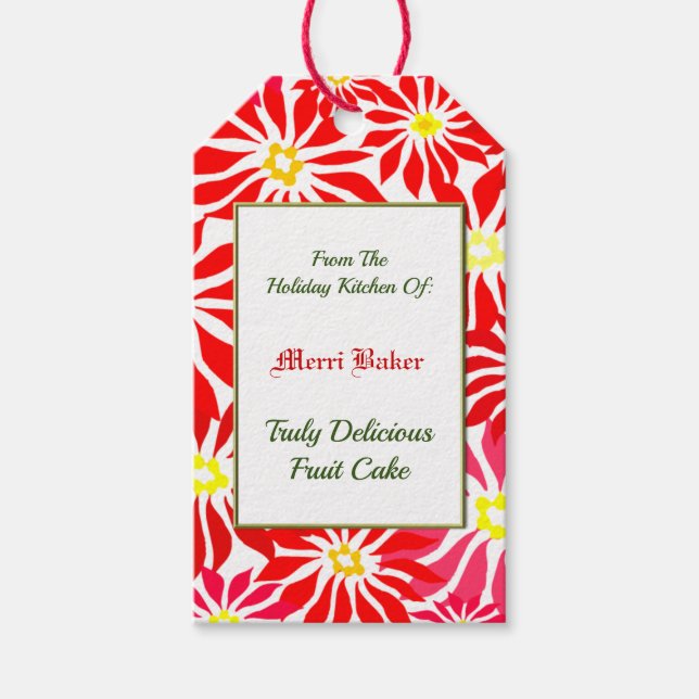 Custom Holiday Kitchen of Red Poinsettia Gift Tag (Front)