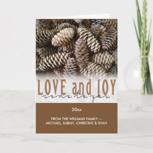 Custom Holiday Love and Joy Pine Cone Card