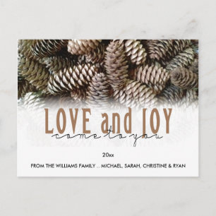 Custom Holiday Love and Joy Pine Cone Postcard