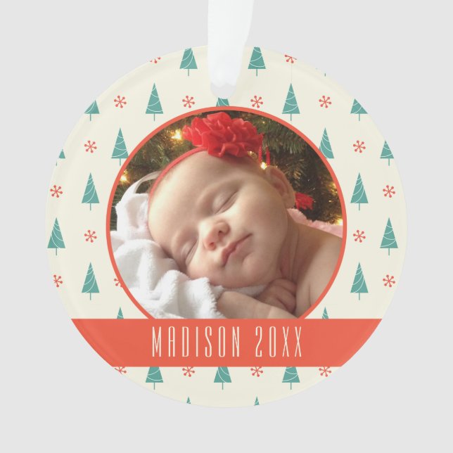 Custom Holiday Photo | Christmas Tree & Snowflakes Ornament (Front)