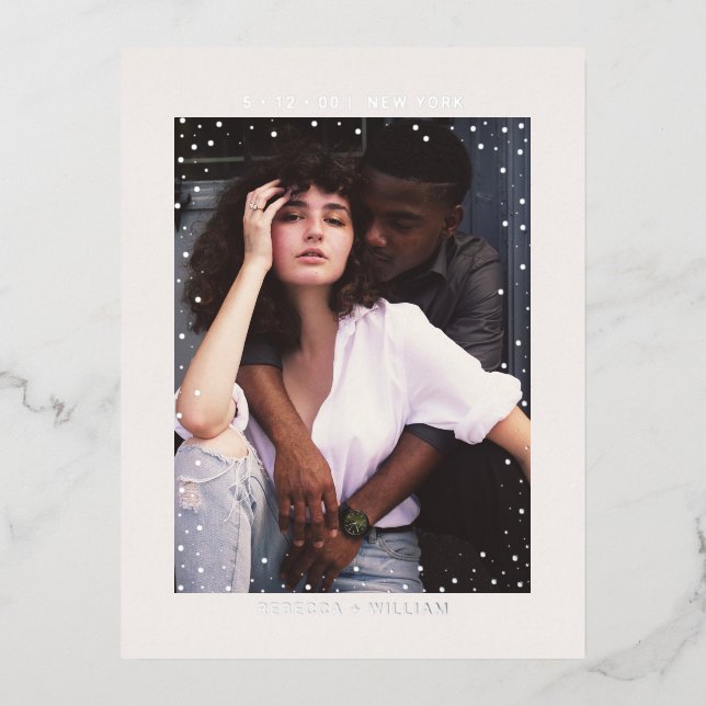 Custom Holiday Photo Wedding Save the Dates Foil Invitation Postcard (Front)