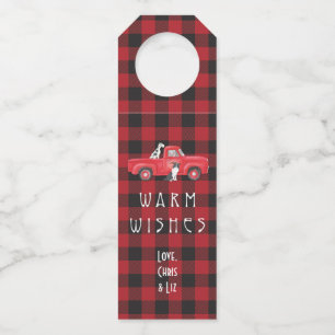Custom Holiday Plaid Red Truck Farmhouse Dogs Bottle Tag