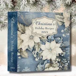 Custom Holiday Recipe Cookbook Floral Vintage Blue Binder