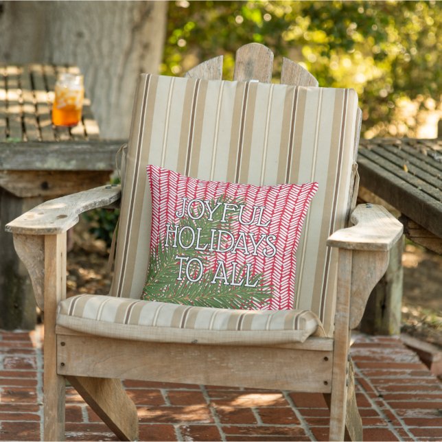 Custom Holiday Wish on Modern Red White Chevron Outdoor Pillow (Chair)