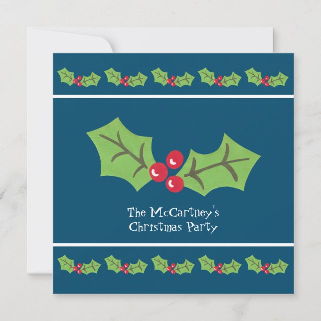 Custom Holly & Berries Christmas Party Invitation (Front)