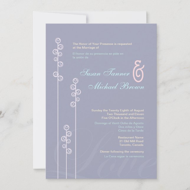 ::custom:Hollyhock & Ampersand Bilingual Wedding Invitation (Front)