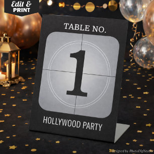 Custom Hollywood Party Table Number Sign, Vintage  Pedestal Sign