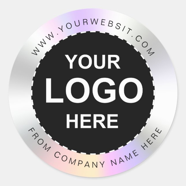 Custom Holographic black'Thank You' Logo Name Labe Classic Round Sticker (Front)
