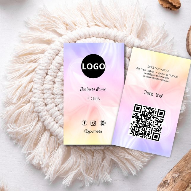 Custom Holographic opal stone Logo  Business Card (elegant,modern,esthetician,rainbow,holographic,mineral opal,business card,qr code,professional busin)