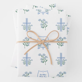 Custom Holy Baptism First Communion Floral Baby Wrapping Paper Sheet