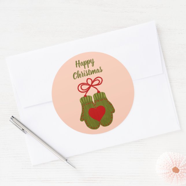 Custom Holyday Christmas  Mittens Gift  Classic Round Sticker (Envelope)