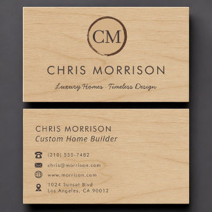 Custom Home Builder Wood Monogram Professional Business Card