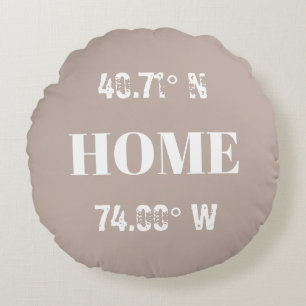 Custom Home Coordinates Round Pillow