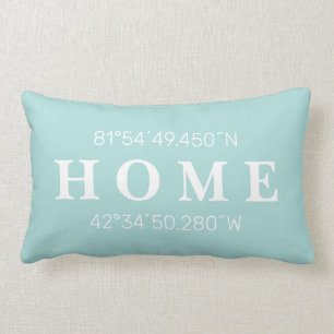 Custom Home Coordinates Throw Pillow   Light Aqua