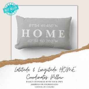 Custom Home Coordinates Throw Pillow   Silver Gray