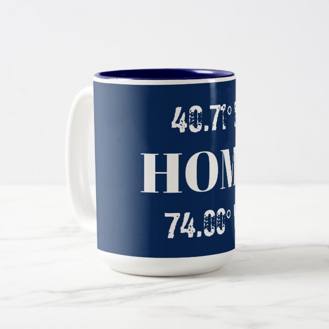 Custom Home Coordinates  Two-Tone Coffee Mug (Front Left)