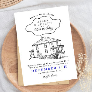 Custom Home Drawing Birthday Drop In Invitation