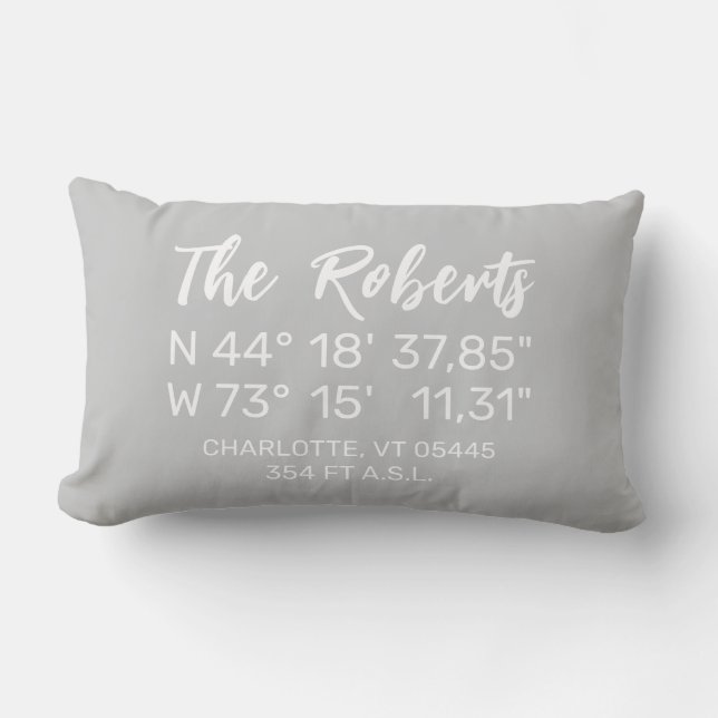 Custom Home GPS Coordinates Longitude Latitude |  Lumbar Pillow (Front)