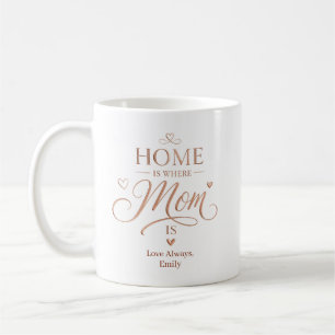 Custom Home Is Where Mom Is Rose Gold Typography Coffee Mug