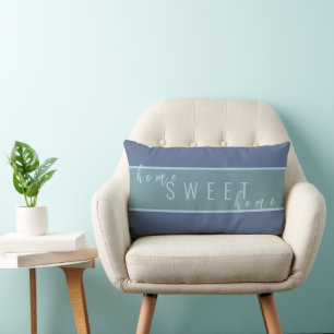 Custom "Home Sweet Home" Blue & Grey Lumbar Pillow