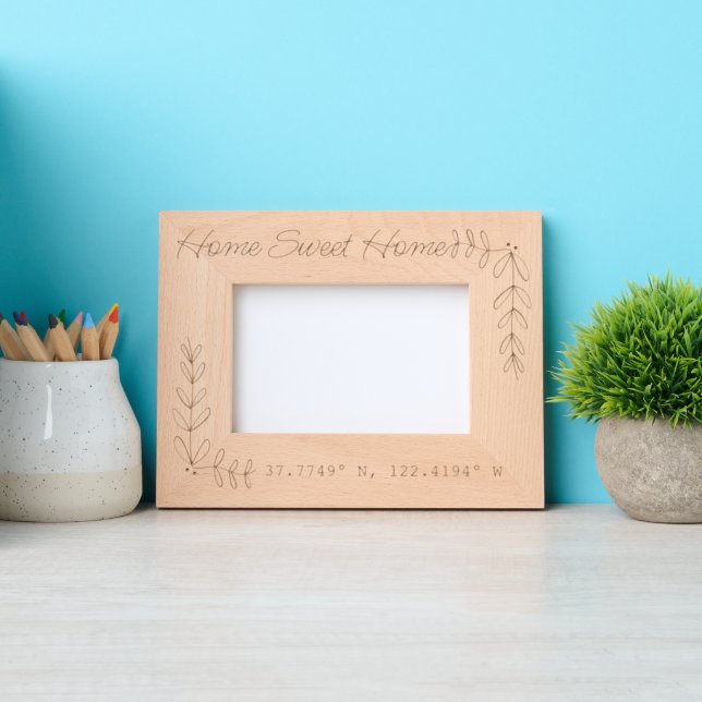 Custom Home Sweet Home Coordinates New Home Gift Etched Frames (Front)