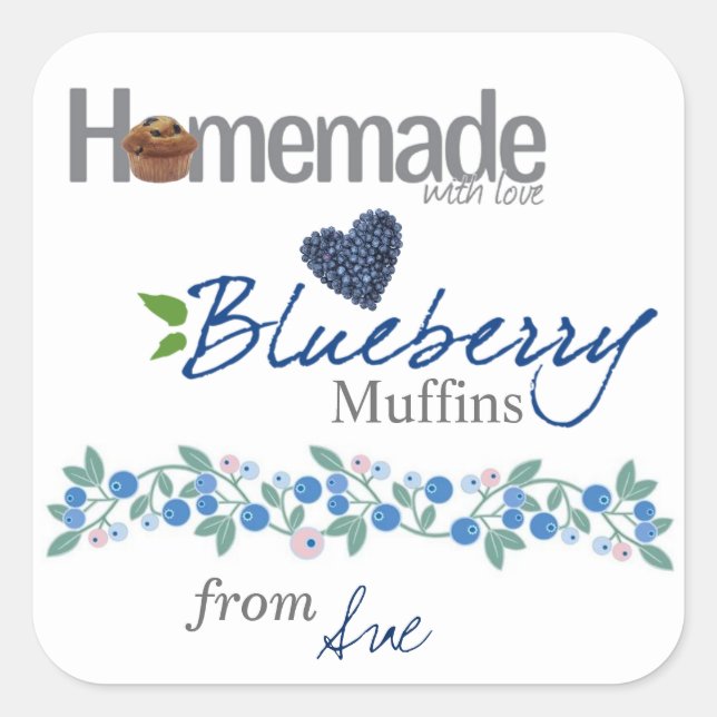 Custom Homemade Blueberry Muffin Stickers (Front)
