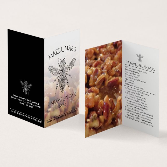 Custom Homemade Caramel-Pecan Bars Honey Labels Business Card (Inside and Outside)