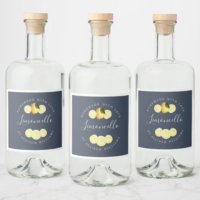 Custom Homemade Dark Blue Limoncello Label  (Bottles)