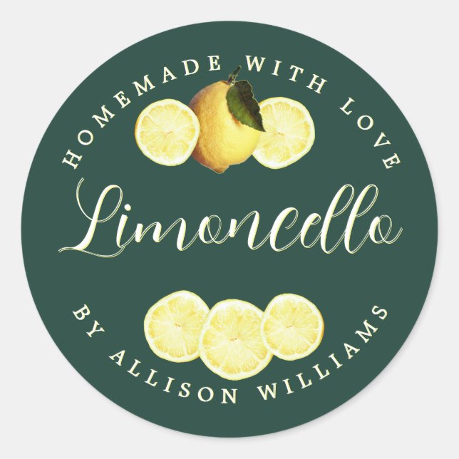 Custom Homemade Dark Green Limoncello Label (Front)