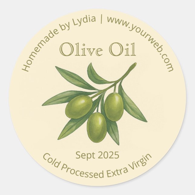 Custom Homemade Extra Virgin Olive Oil Label (Front)