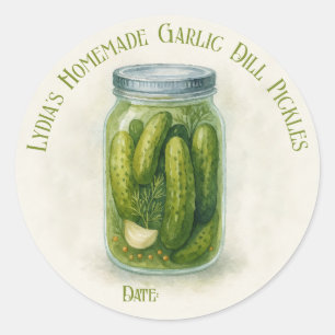 Custom Homemade Garlic Dill Pickles  Classic Round Sticker