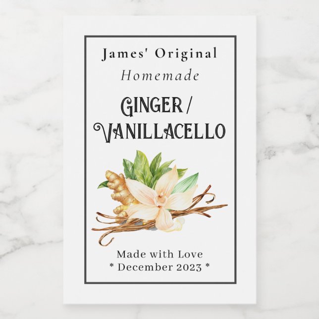 Custom Homemade Ginger/Vanillacello Label (Single Label)