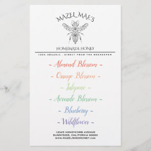 Custom Homemade Honey Flavours Stationery