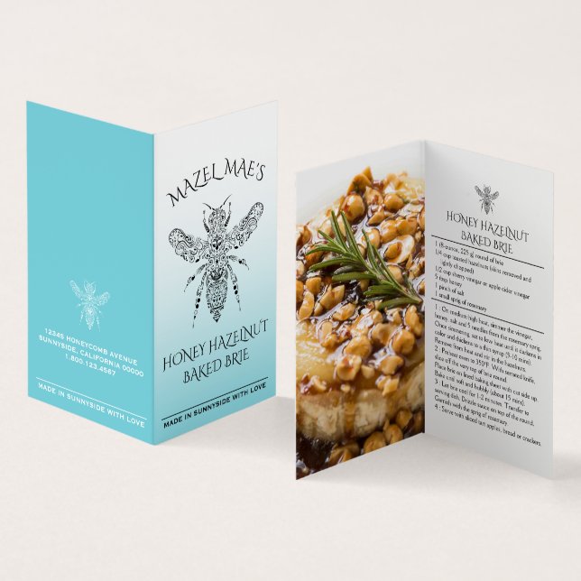 Custom Homemade Honey Hazelnut Baked Brie Recipe Business Card (Inside and Outside)