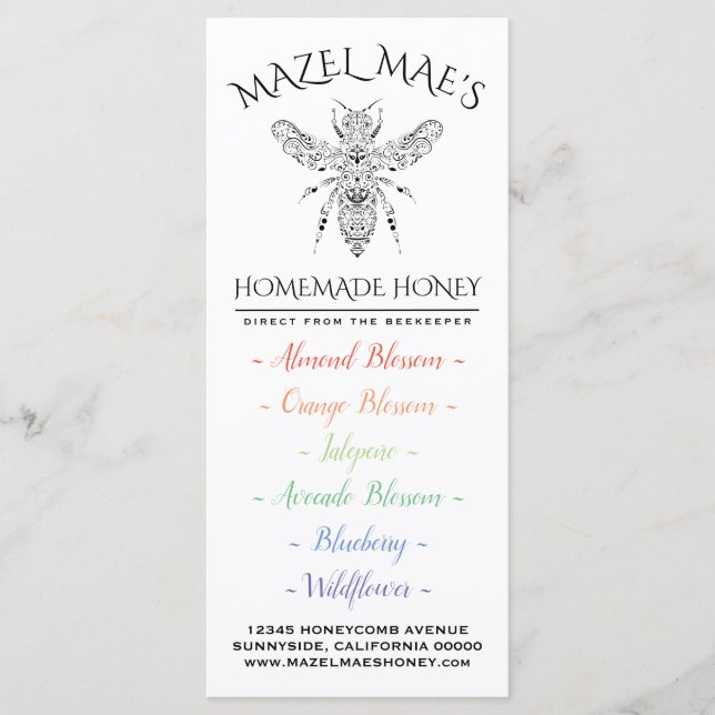 Custom Homemade Honey Menu (Front)
